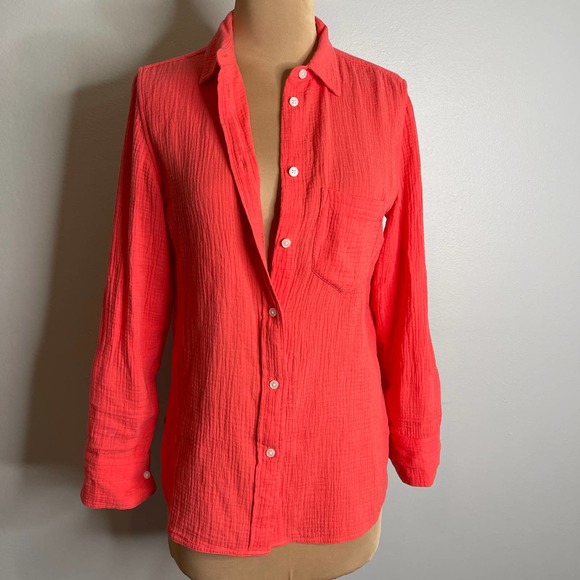 J.Crew 100% Cotton Classic Buttondown Coral Shirt Cuff Blouse Top 2 Cuffs Travel - Picture 16 of 16